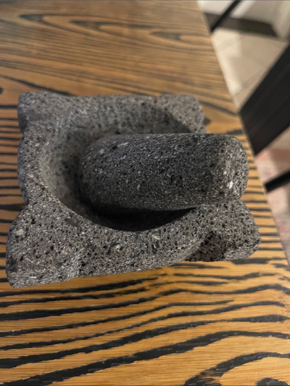 Rustic Black Volcanic Stone Mortar and Pestle - Home Art